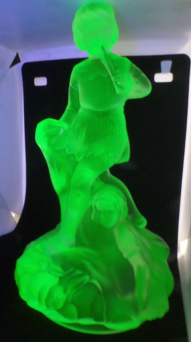 Rare 1930s Art Deco Walther & Söhne 2pc Uranium Glass Figurine & Frog Set -