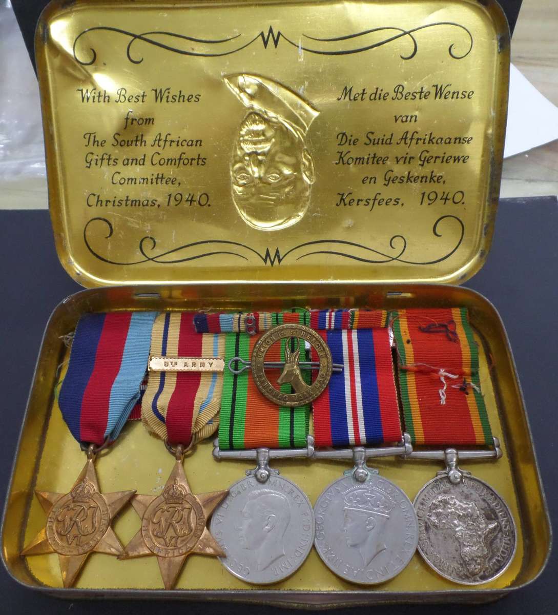 WWII Group of 5 awarded to JJ Stevens 8th Army - in Xmas box