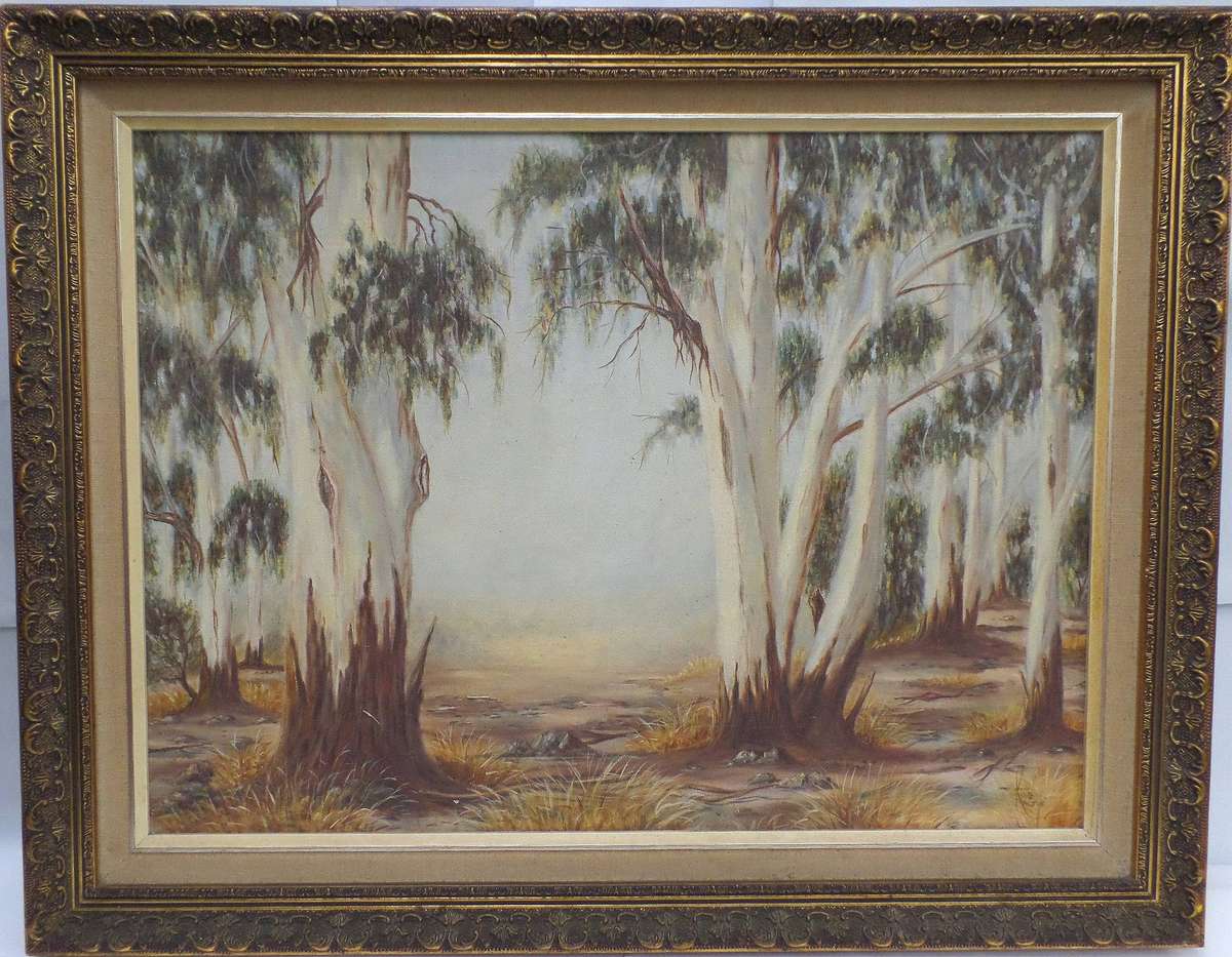 Australian eucalyptus landscape done in acrylic by Rina Kaljee.