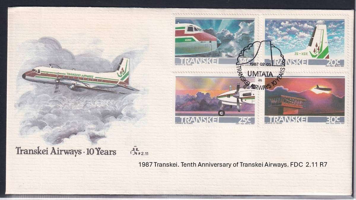 1987 Transkei. Tenth Anniversary of Transkei Airways. FDC  2.11 R7
