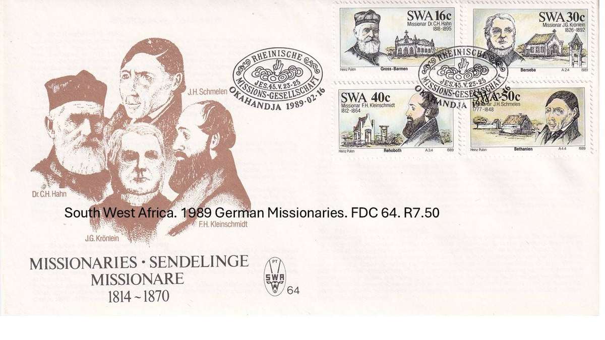 South West Africa. 1989 German Missionaries. FDC 64. R7.50