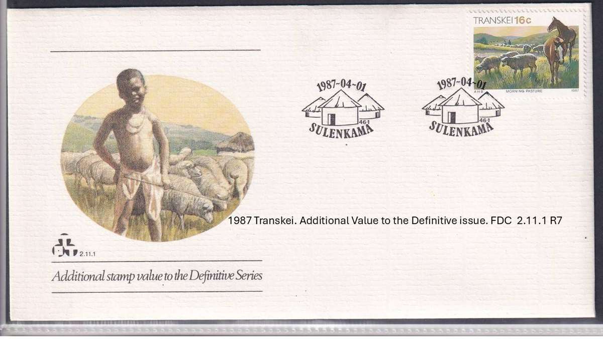 1987 Transkei. Additional Value to the Definitive issue. FDC  2.11.1 R7