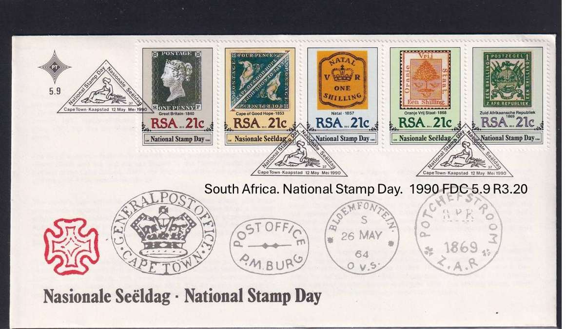 South Africa. National Stamp Day.  1990 FDC 5.9
