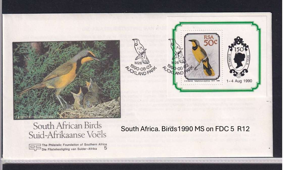 South Africa. Birds1990 MS on FDC 5