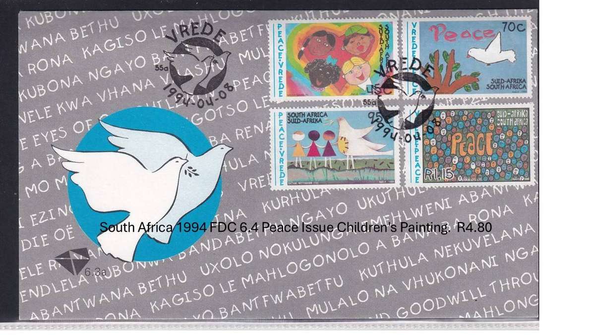 South Africa 1994 FDC 6.4 Peace Issue Children's Painting.