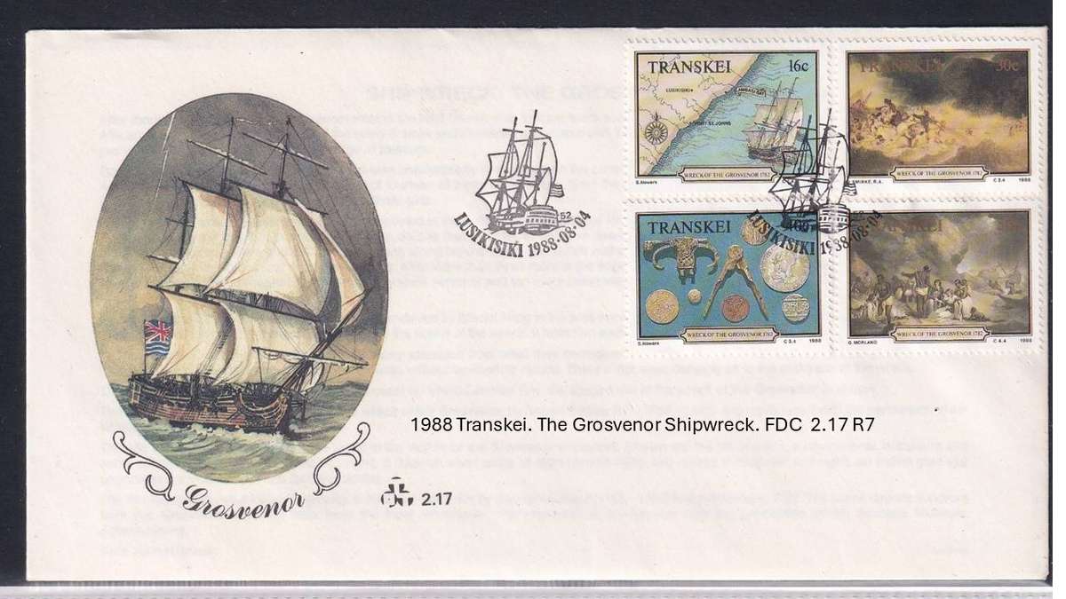 1988 Transkei. The Grosvenor Shipwreck. FDC  2.17 R7