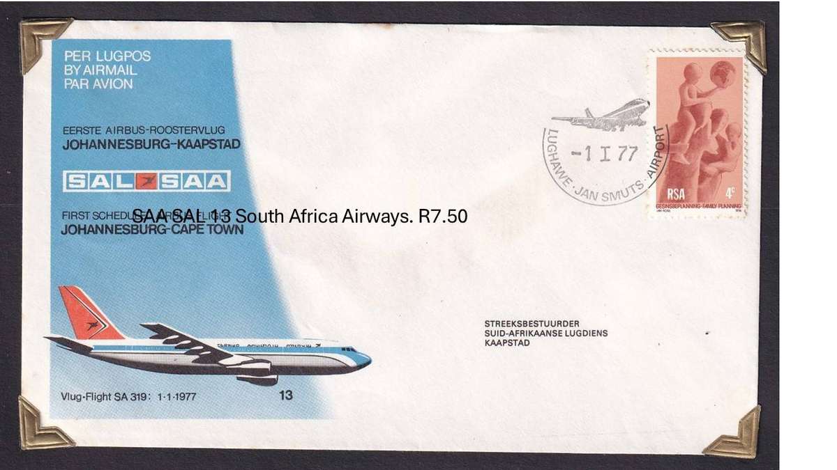 SAA SAL 13 South Africa Airways. R7.50