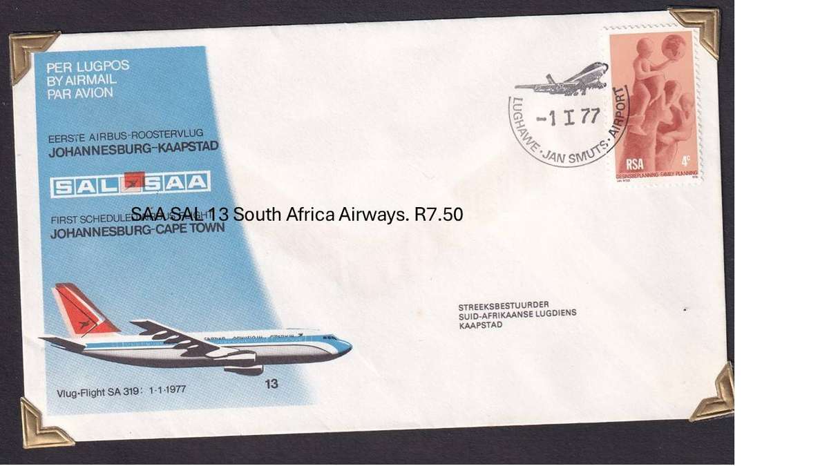SAA SAL 13 South Africa Airways. R7.50