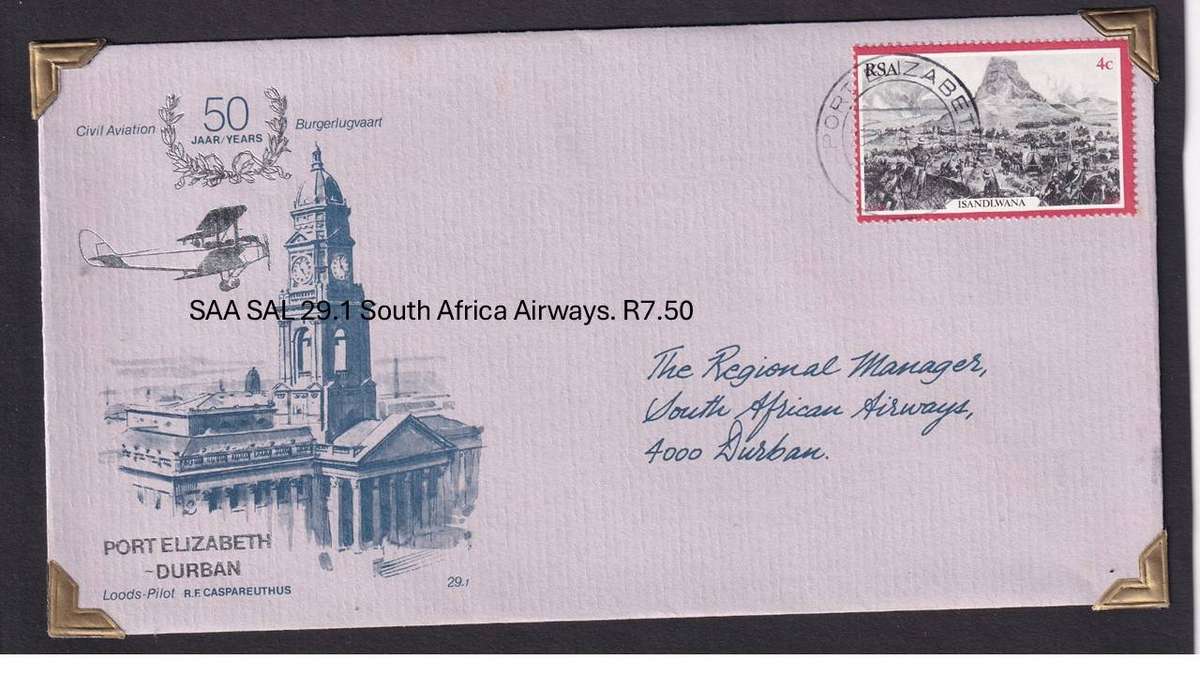 SAA SAL 29.1 South Africa Airways. R7.50