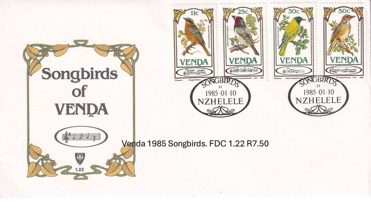 Venda 1985 Songbirds. FDC 1.22 R7.50