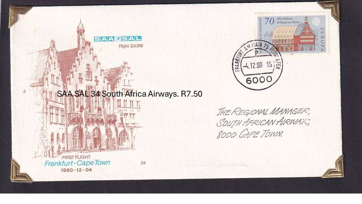 SAA SAL 34 South Africa Airways. R7.50