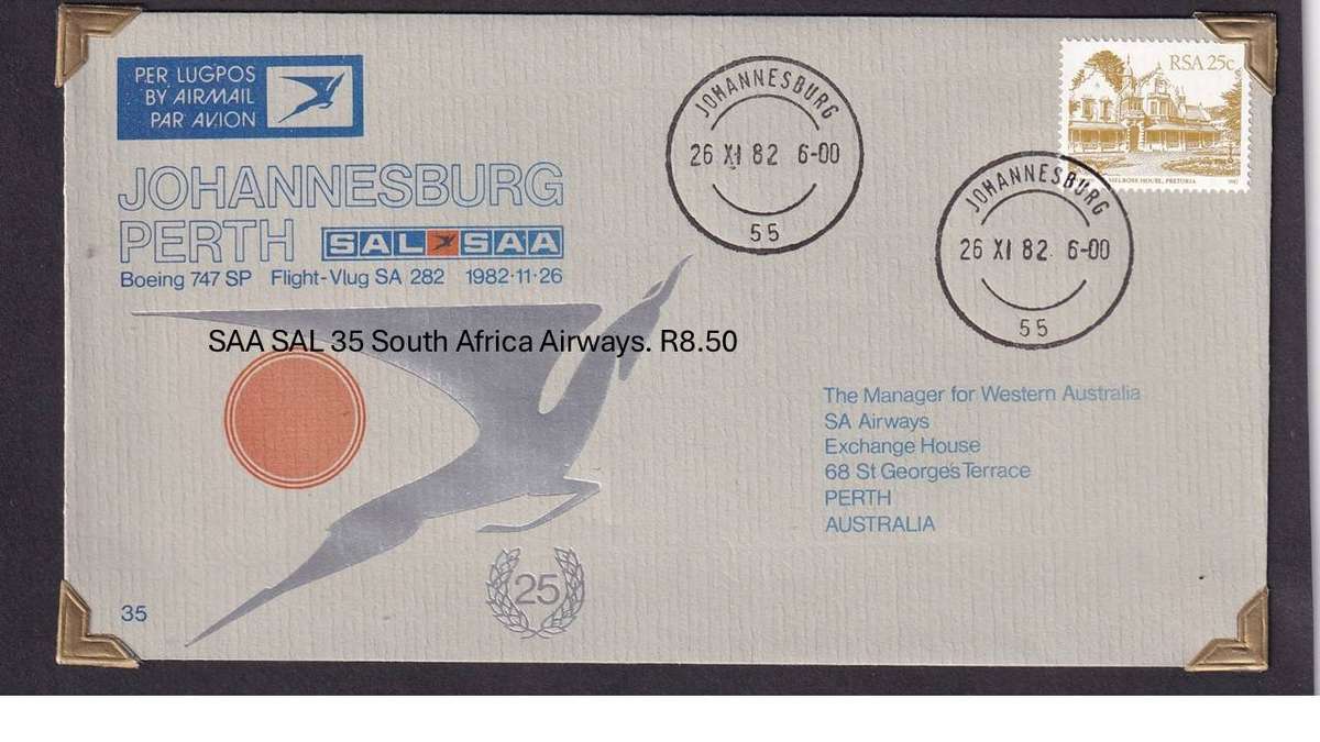 SAA SAL 34 South Africa Airways. R7.50