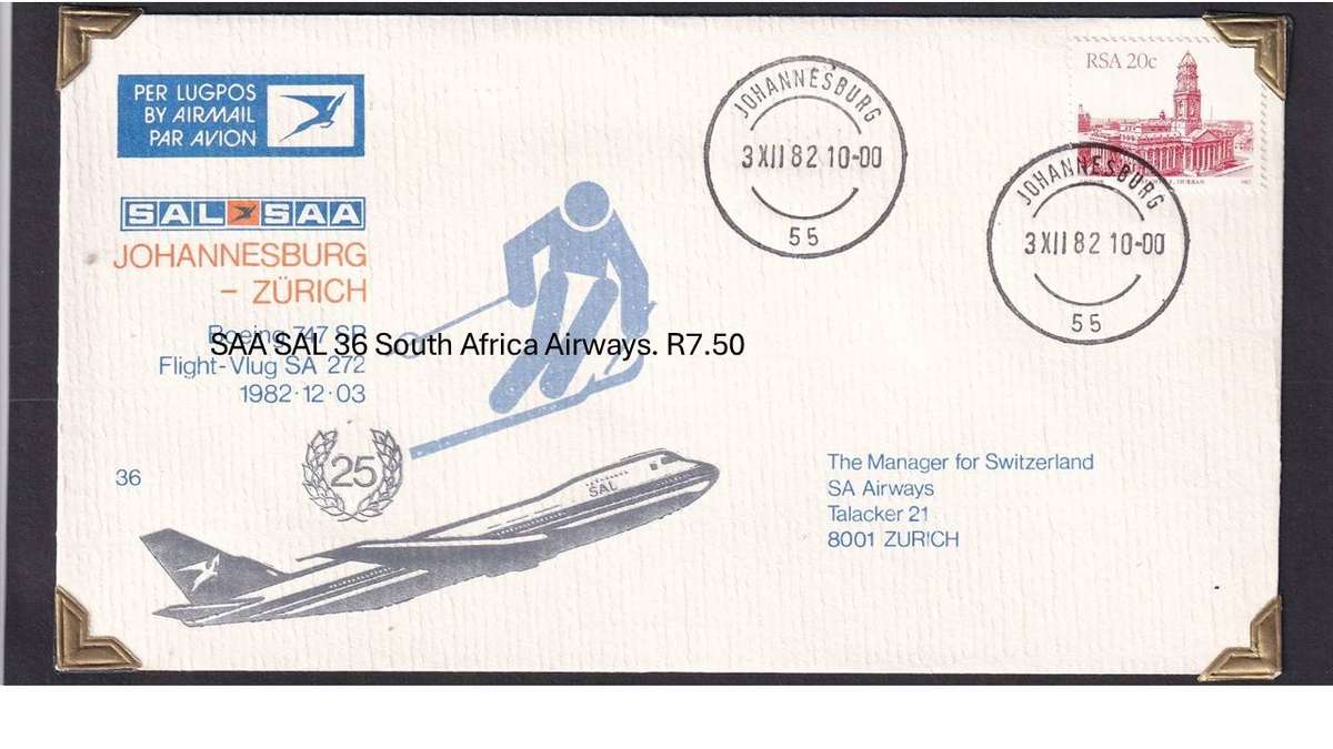 SAA SAL 36 South Africa Airways. R7.50
