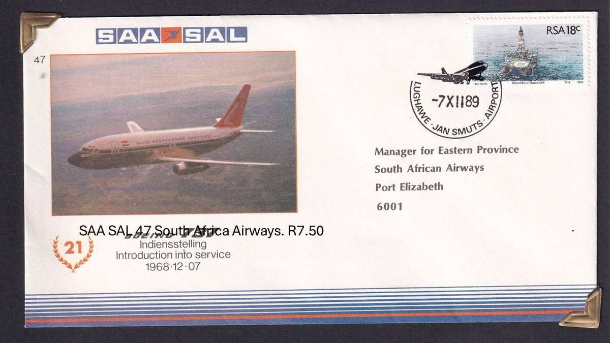 SAA SAL 47 South Africa Airways. R7.50