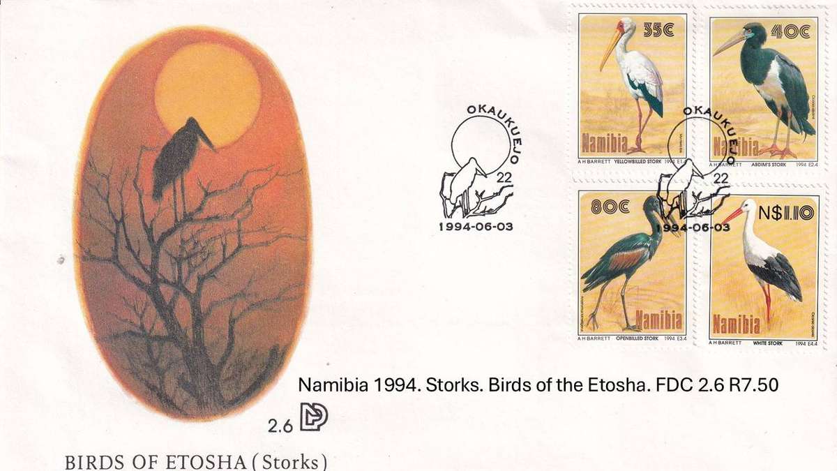 Namibia 1994. Storks. Birds of the Etosha. FDC 2.6 R7.50