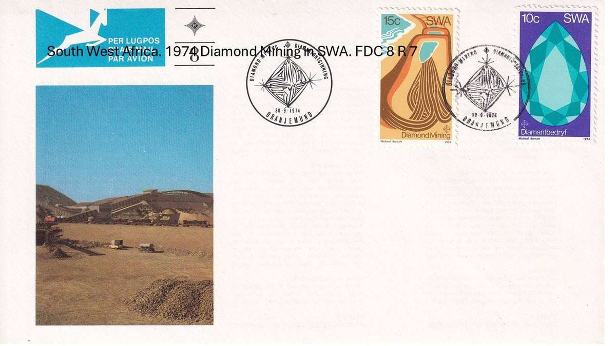 South West Africa. 1974 Diamond Mining in SWA. FDC 8 R 7