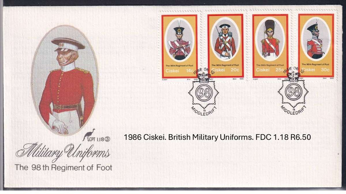 1986 Ciskei. British Military Uniforms. FDC 1.18 R6.50