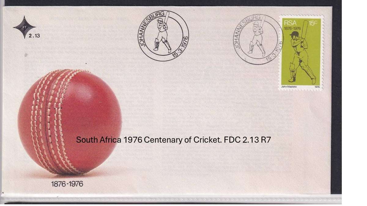 South Africa 1976 Centenary of Cricket. FDC 2.13 R7