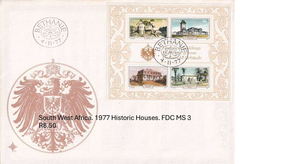 South West Africa. 1977 Historic Houses. FDC MS 3 R8.50