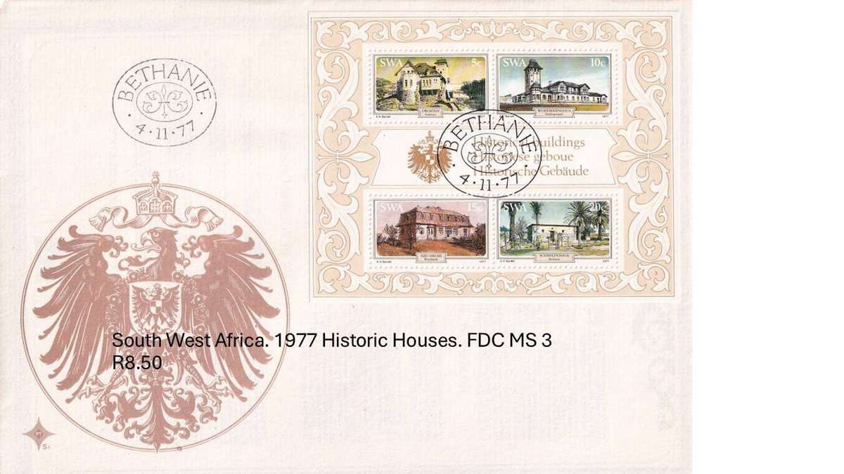 South West Africa. 1977 Historic Houses. FDC MS 3 R8.50