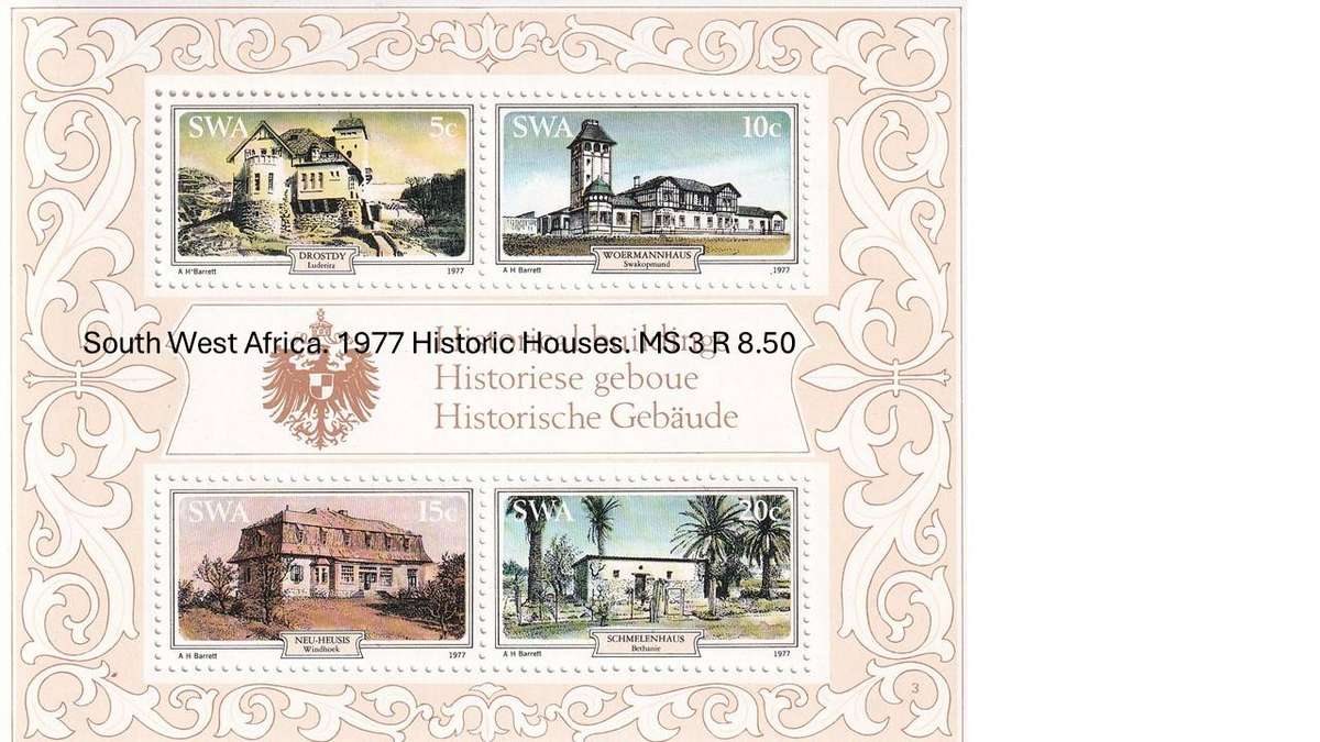 South West Africa. 1977 Historic Houses. MS 3 R  8.50