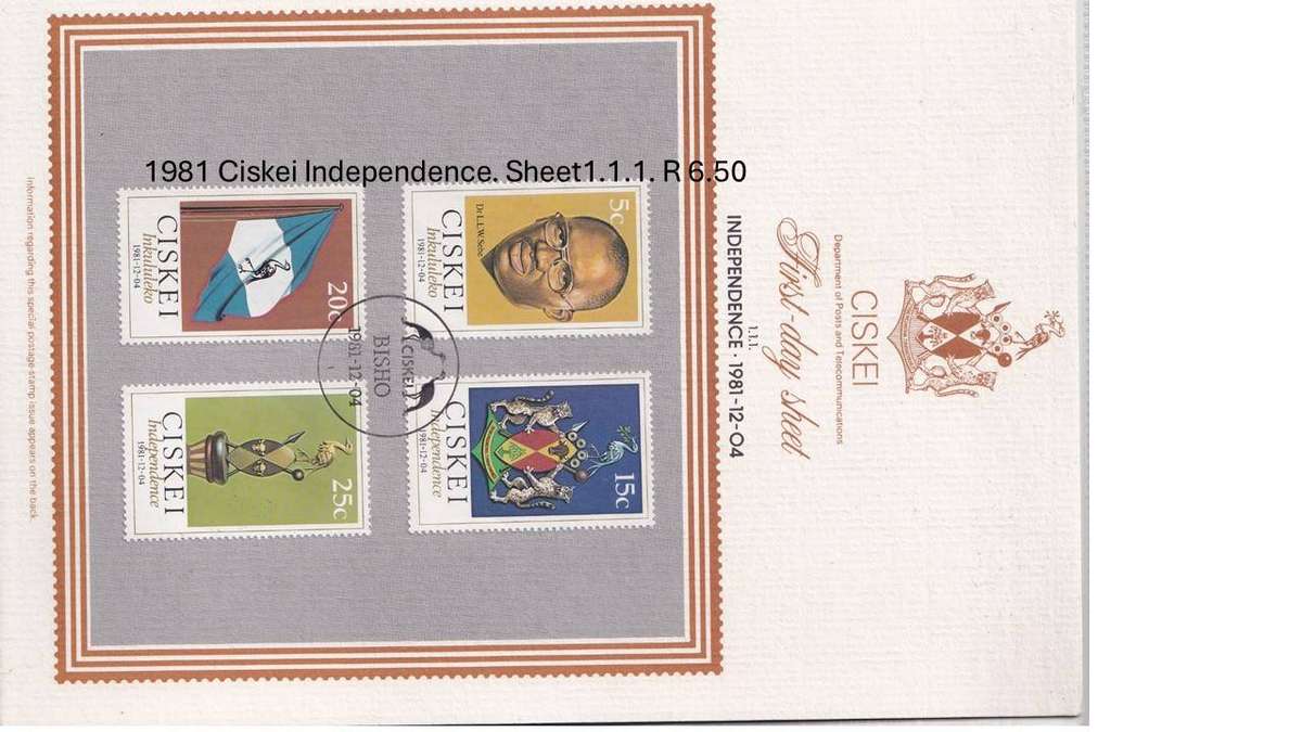 1981 Ciskei Independence. Sheet1.1.1. R 6.50