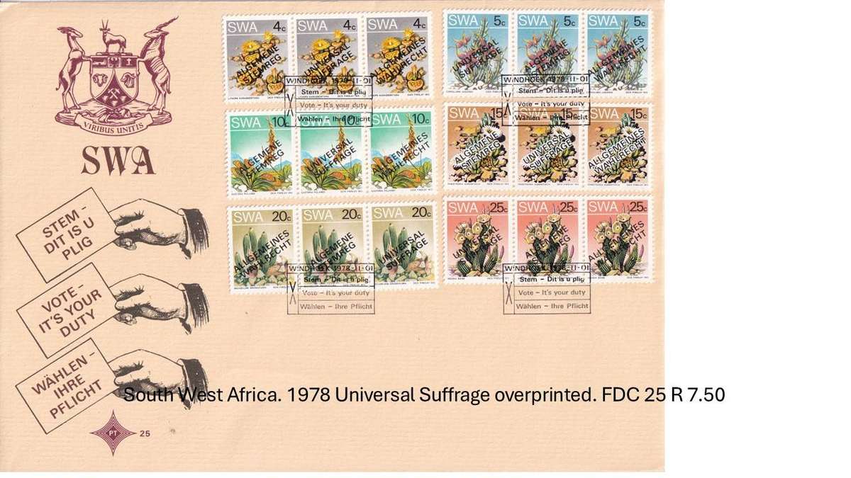 South West Africa. 1978 Universal Suffrage overprinted. FDC 25 R7.50