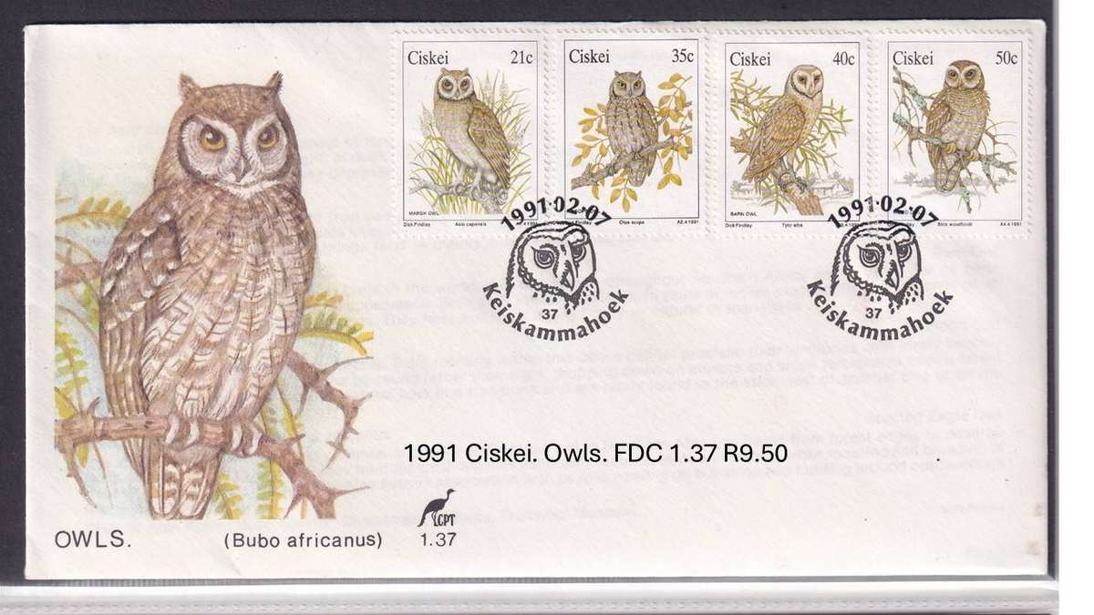 1991 Ciskei. Owls. FDC 1.37 R9.50