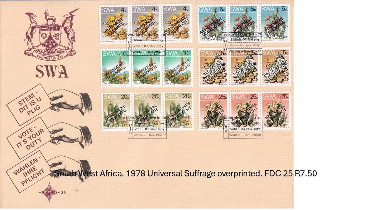 South West Africa. 1978 Universal Suffrage overprinted. FDC 25 R7.50