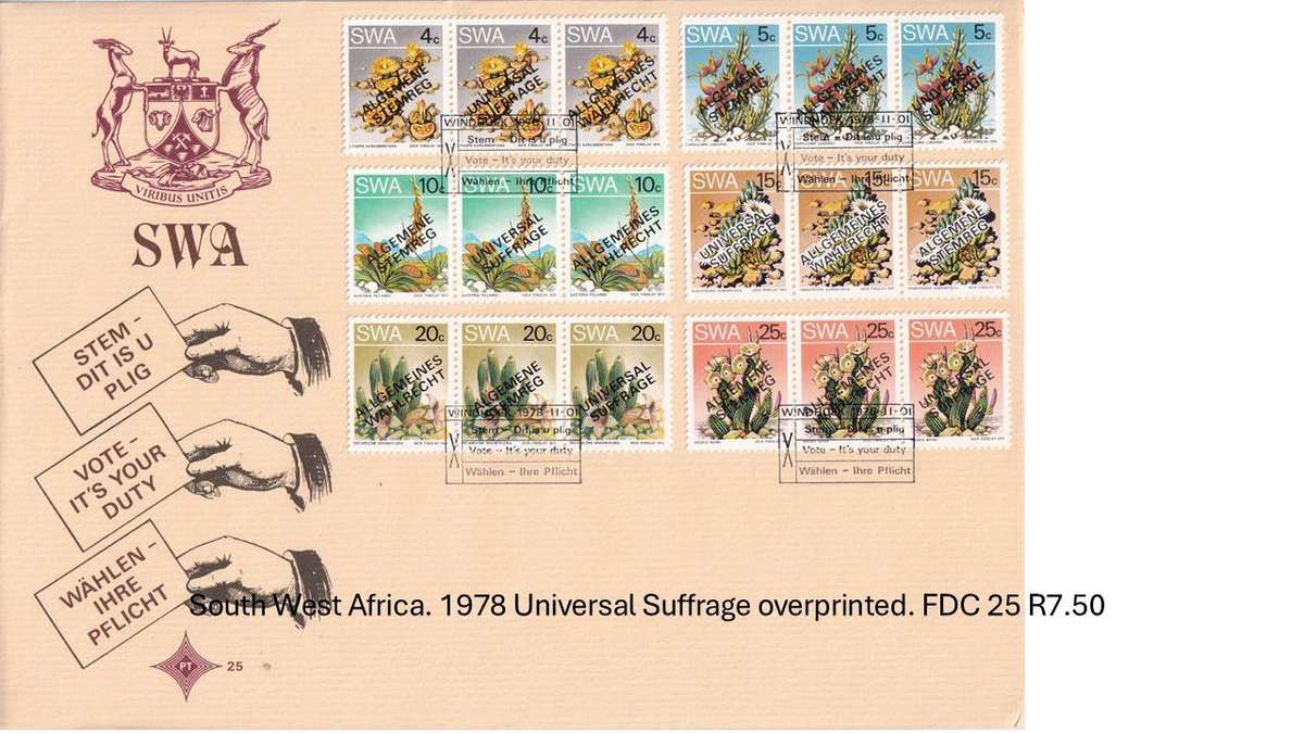 South West Africa. 1978 Universal Suffrage overprinted. FDC 25 R7.50