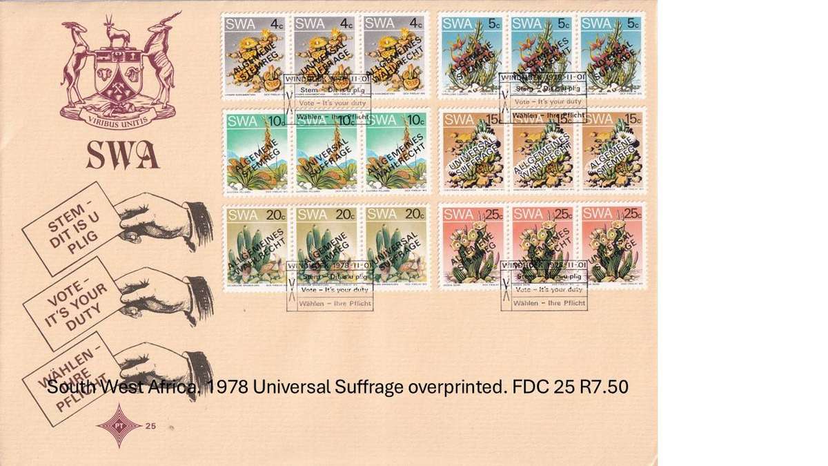 South West Africa. 1978 Universal Suffrage overprinted. FDC 25 R7.50