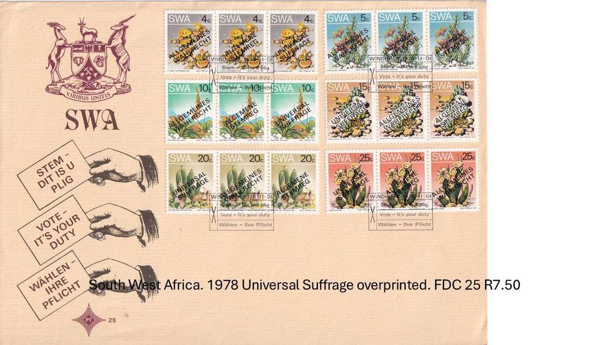South West Africa. 1978 Universal Suffrage overprinted. FDC 25 R7.50