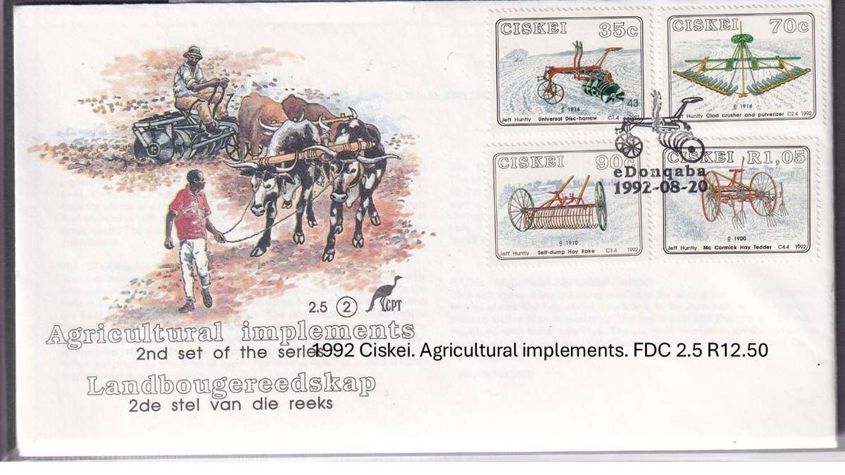 1992 Ciskei. Agricultural implements. FDC 2.5 R12.50