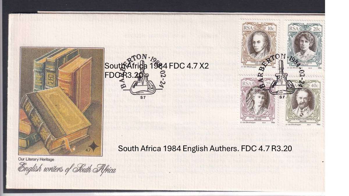 South Africa 1984 English Authers. FDC 4.7 R3.20