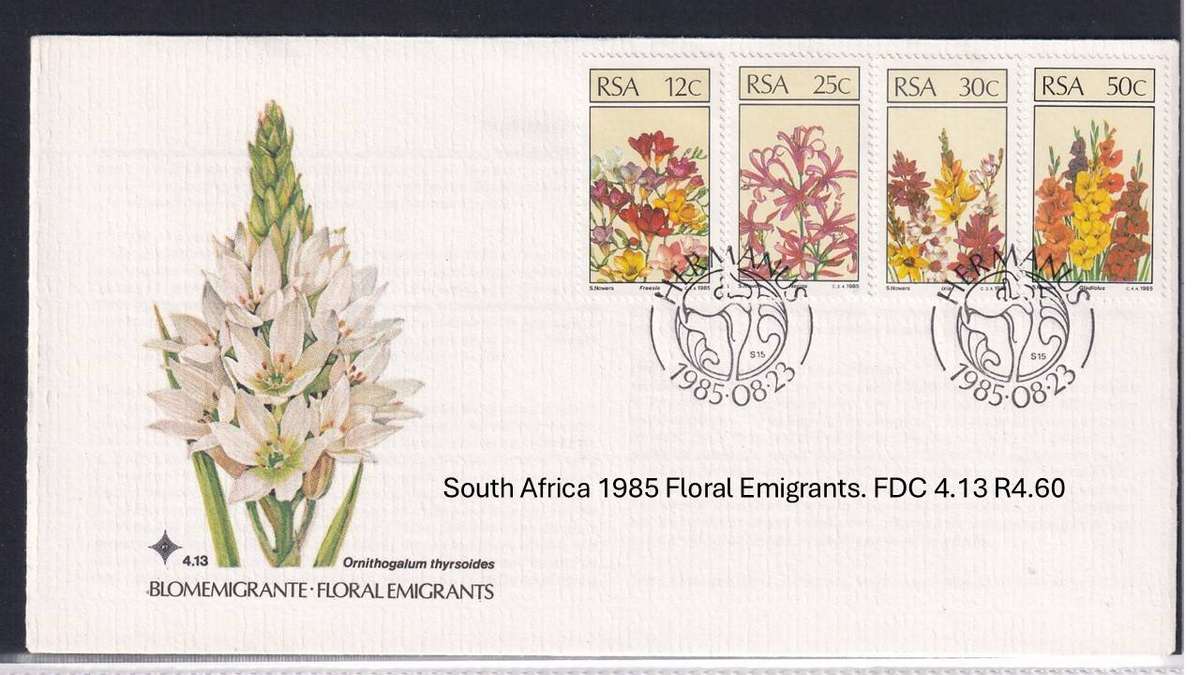South Africa 1985 Floral Emigrants. FDC 4.13 R4.60
