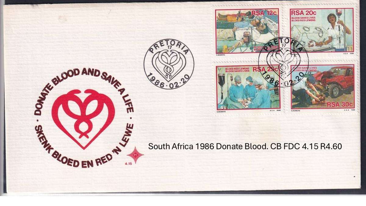 South Africa 1986 Donate Blood. CB FDC 4.15 R4.60