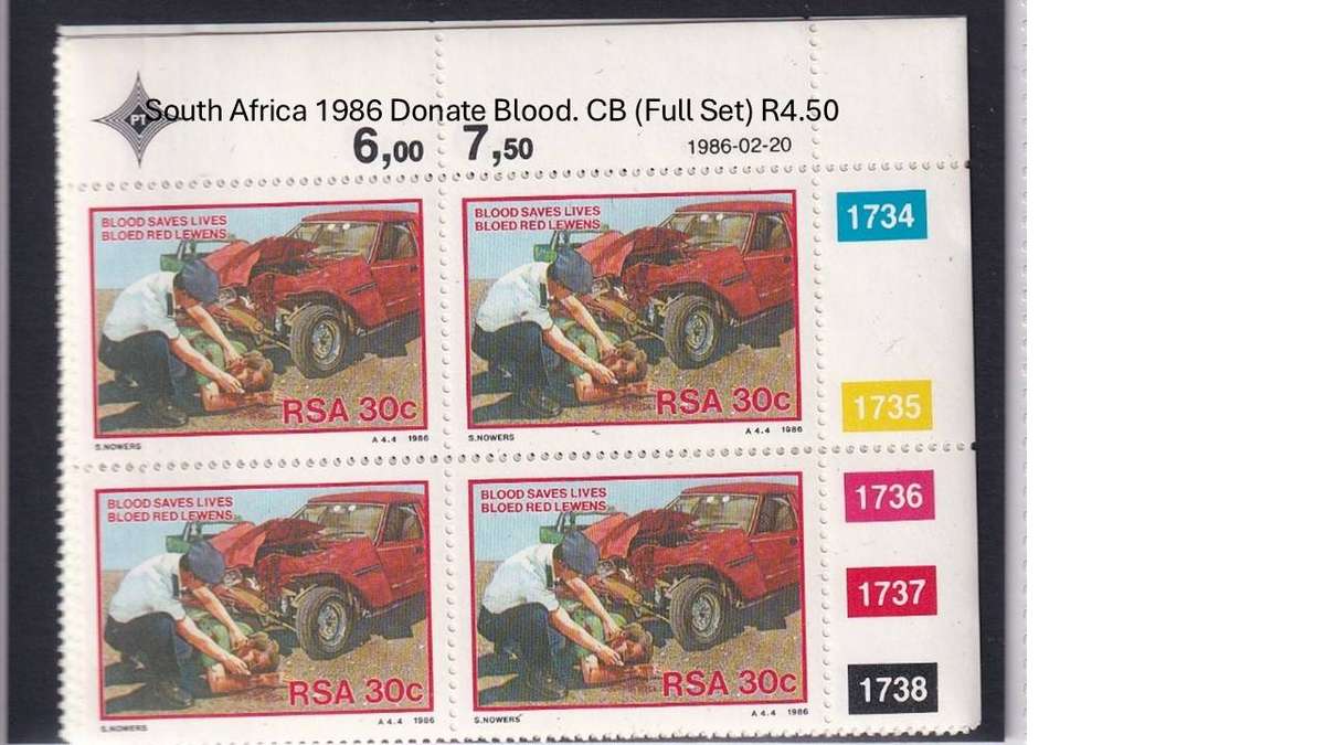South Africa 1986 Donate Blood. CB (Full Set) R4.50