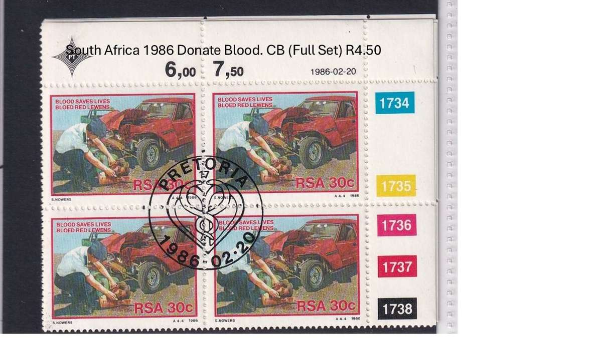 South Africa 1986 Donate Blood. CB (Full Set) R4.50
