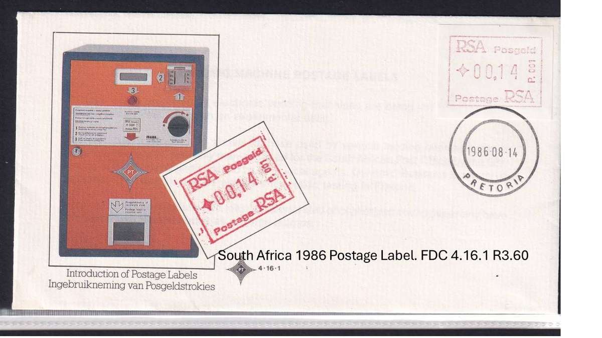 South Africa 1986 Postage Label. FDC 4.16.1 R3.60