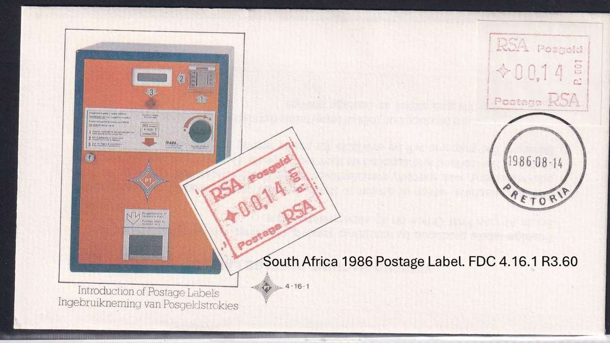 South Africa 1986 Postage Label. FDC 4.16.1 R3.60