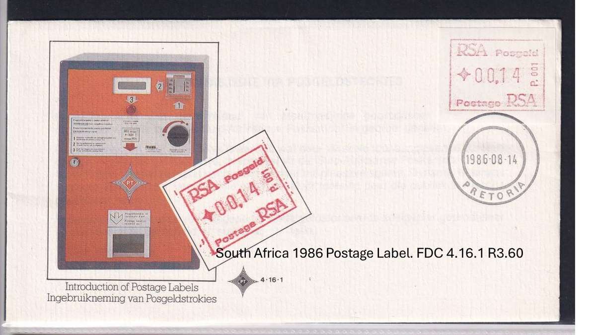 South Africa 1986 Postage Label. FDC 4.16.1 R3.60