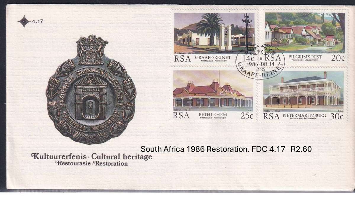 South Africa 1986 Restoration. FDC 4.17   R2.60
