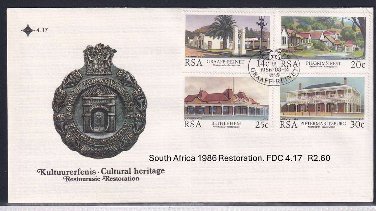 South Africa 1986 Restoration. FDC 4.17   R2.60