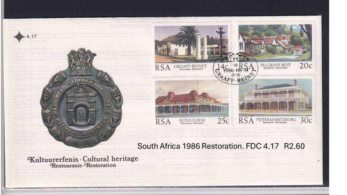 South Africa 1986 Restoration. FDC 4.17   R2.60