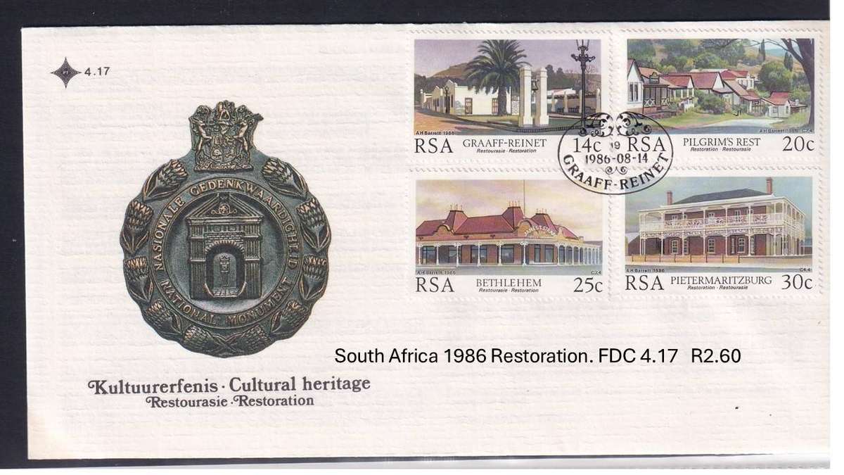 South Africa 1986 Restoration. FDC 4.17   R2.60
