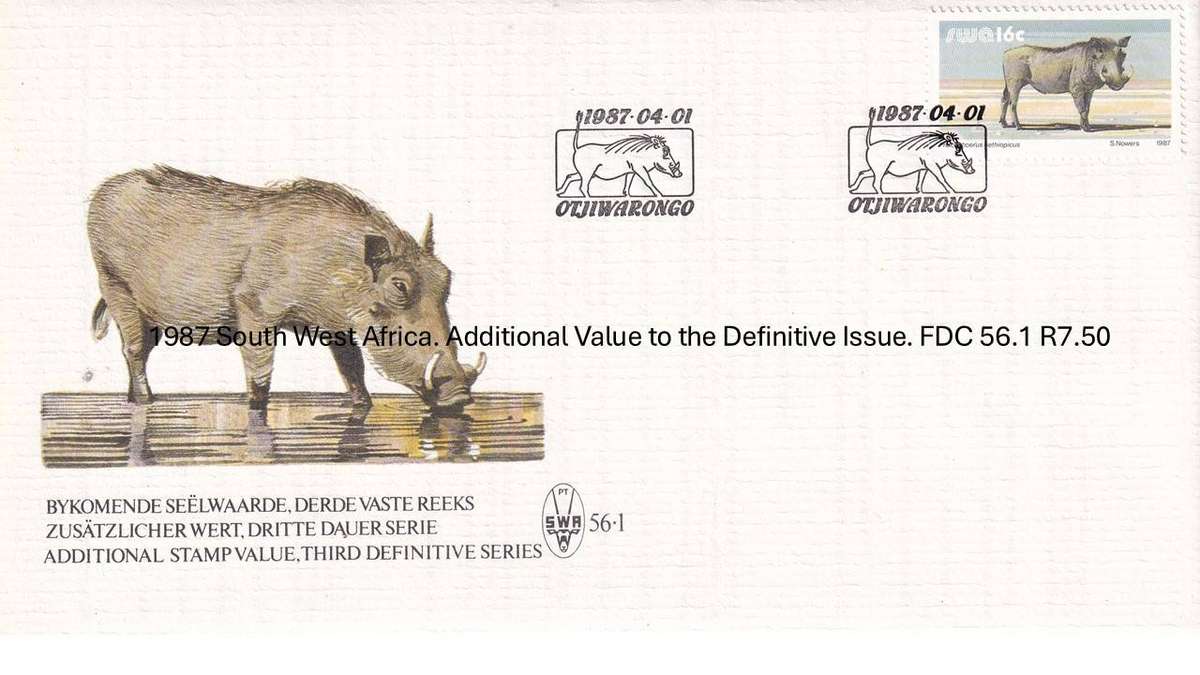 1987 South West Africa. Additional Value to the Definitive Issue. FDC 56.1 R7.50