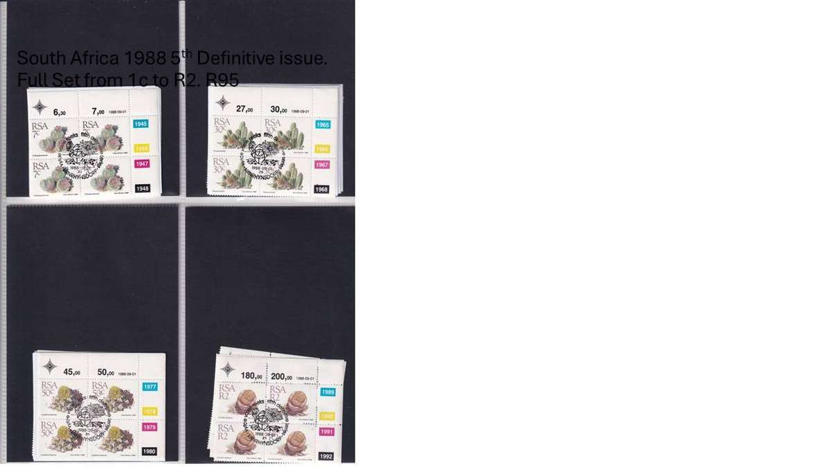 South Africa 1988 5th Definitive issue. Full Set from 1c to R2.