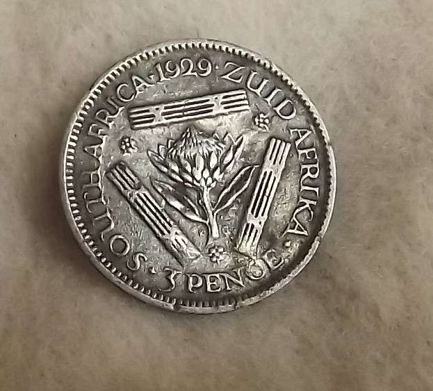 1929 silver tickey, 3 pence , South Africa