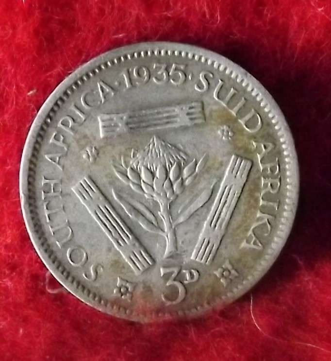 1935 KGV silver tickey, 3 pence , South Africa