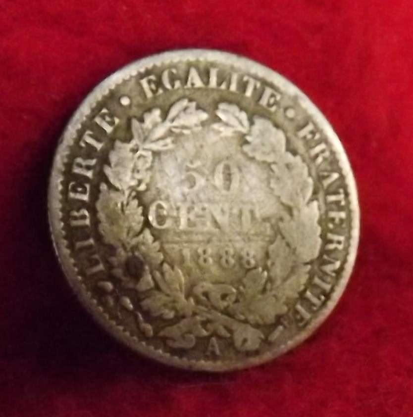 1888 France - Third Republic - 50 Cents -Ceres obv